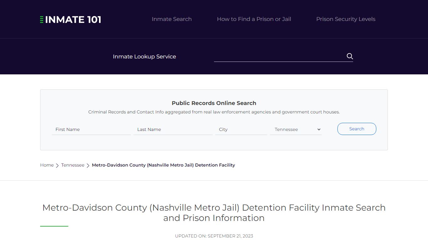 Metro-Davidson County (Nashville Metro Jail) Detention ... - Inmate101